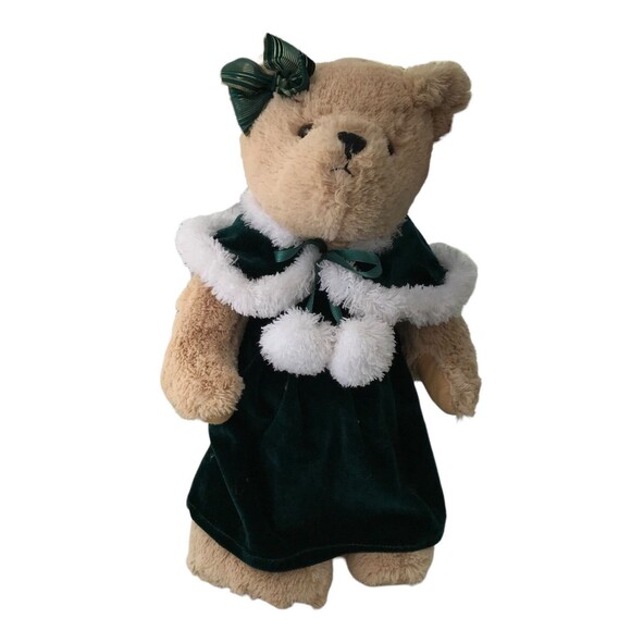 Nova Plush The Cherish Collection 2011 Bear Green Velvet Dress With White Trim - Picture 1 of 10